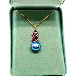 Black Pearl and Garnet Pendant